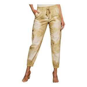 Promesa Beige White Tie Dye Cargo Jogger Pants Drawstring Women's Size Small